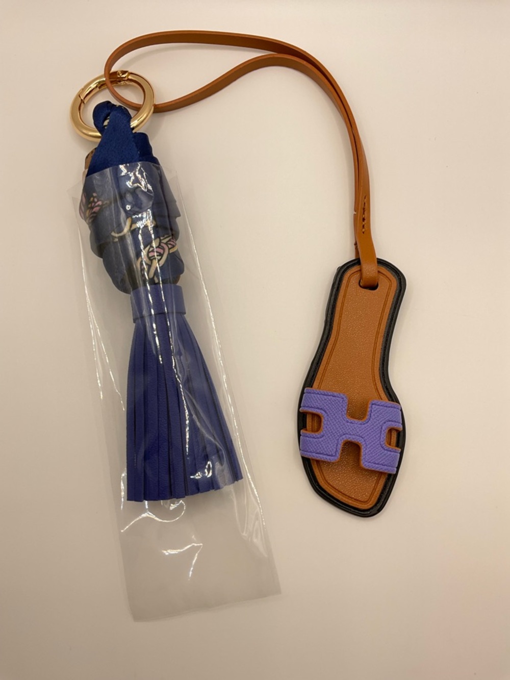 NWOT Blue Tassel & Purple Sandal Keychain /bag Charm - Picture 3 of 5